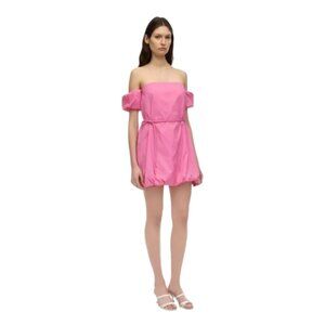 Staud Off the Shoulder Nylon Dress in Bubble Gum Bright Pink SZ 6